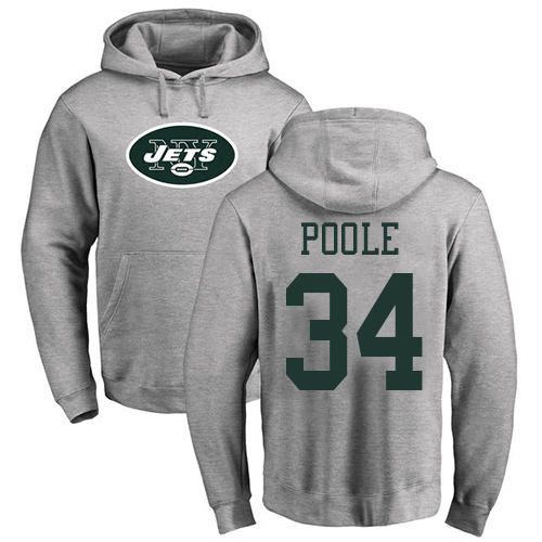 New York Jets Men Ash Brian Poole Name and Number Logo NFL Football 34 Pullover Hoodie Sweatshirts